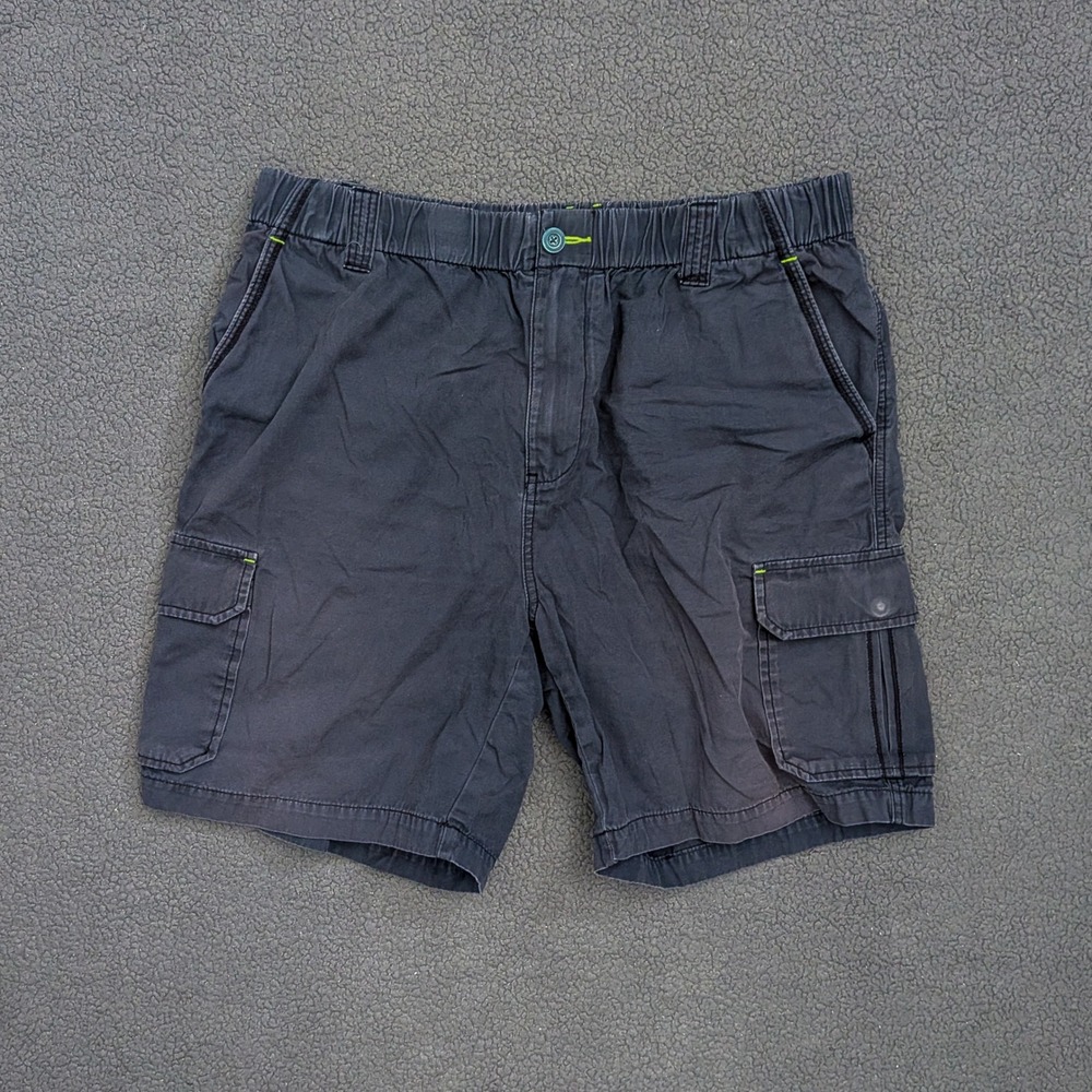 Tommy Bahama Relax Mens L Cargo Shorts Gray Cotton Elastic Waist Tropical Lining
